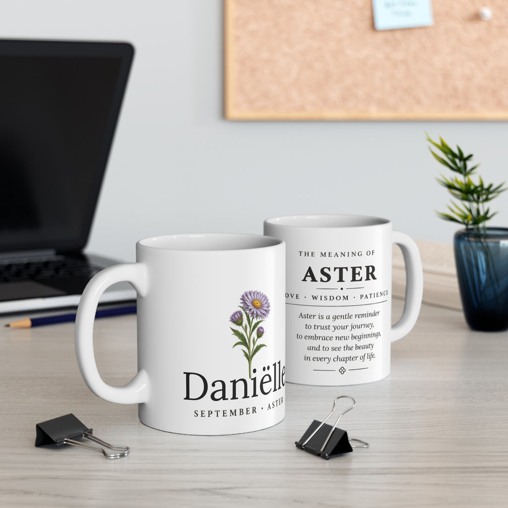 Aster Birth Flower Mug — Personalized (September Birth Month)