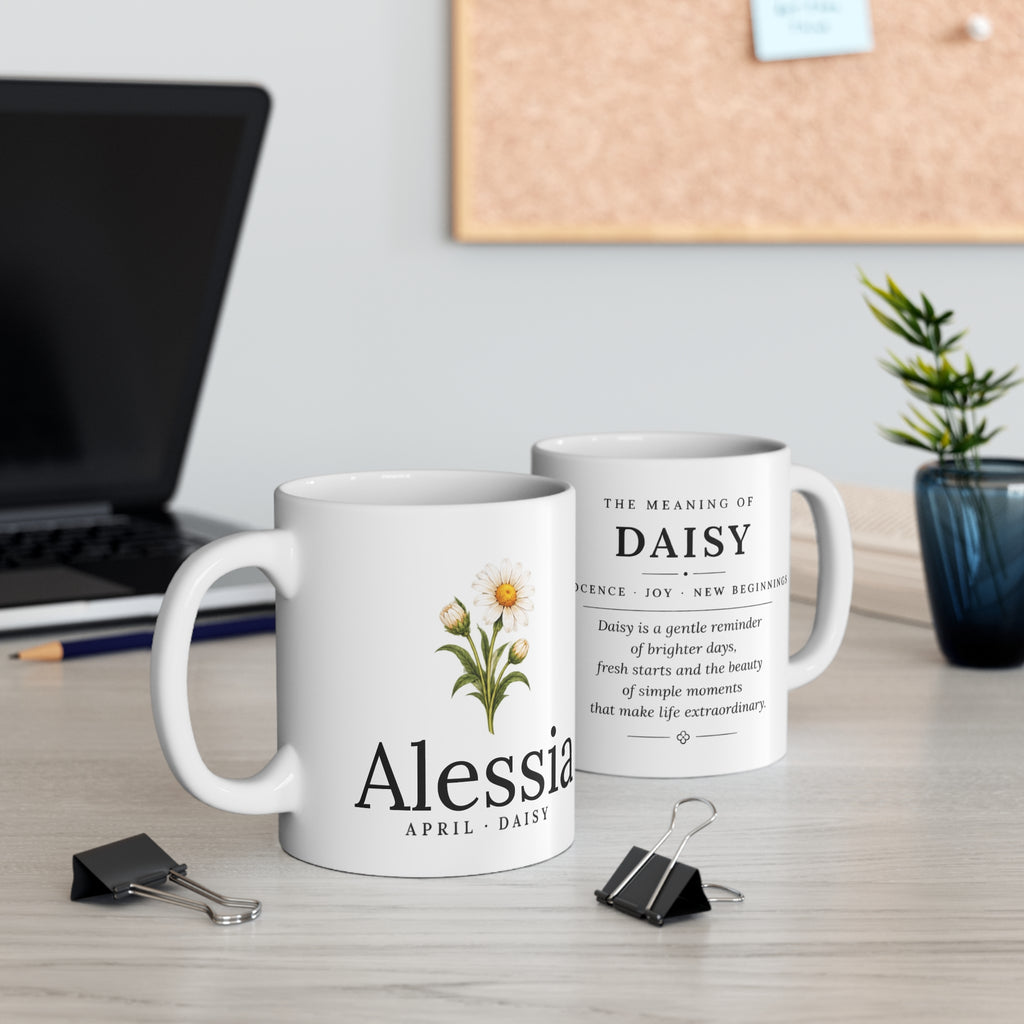 Daisy Birth Flower Mug — Personalized (April Birth Month)