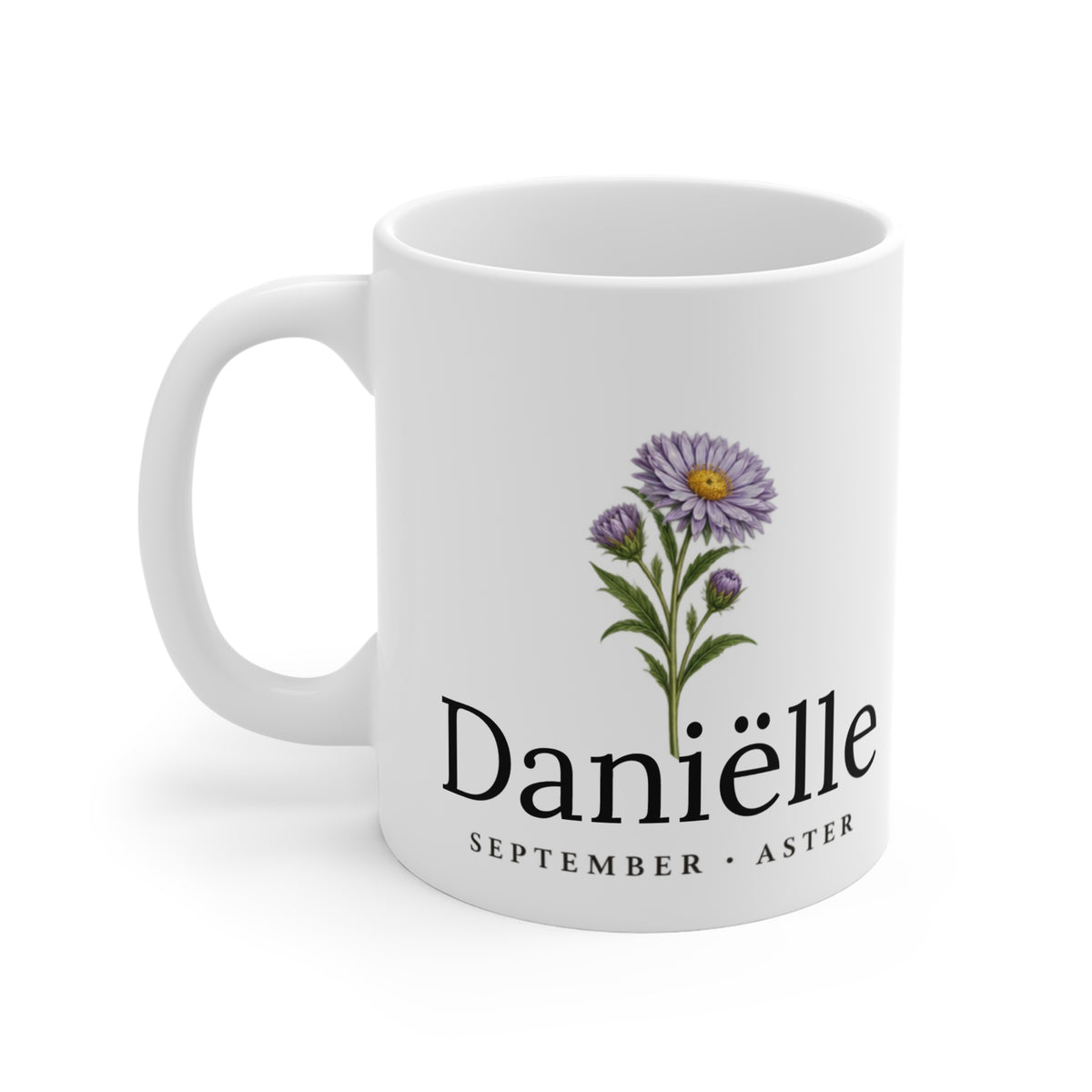 Aster Birth Flower Mug — Personalized (September Birth Month)