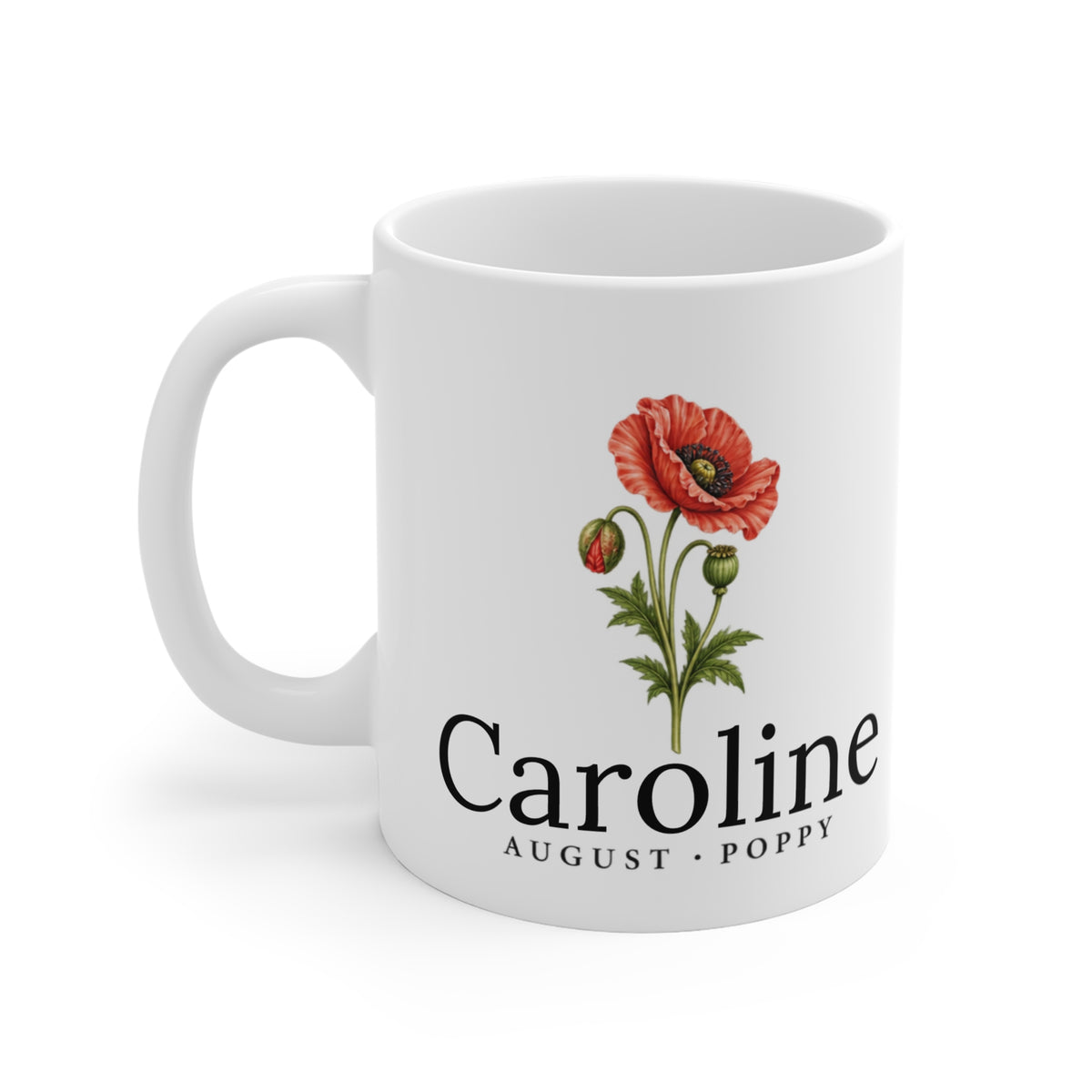 Poppy Birth Flower Mug — Personalized (August Birth Month)