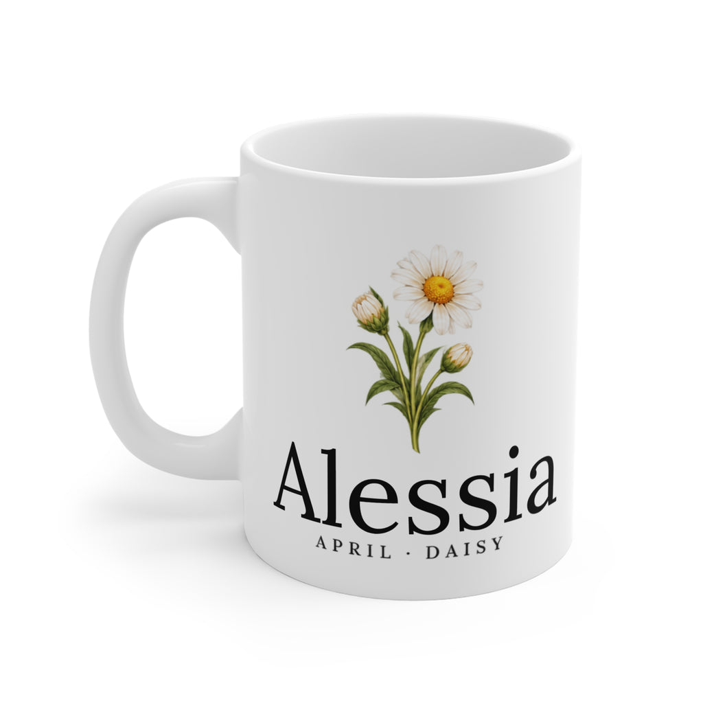 Daisy Birth Flower Mug — Personalized (April Birth Month)