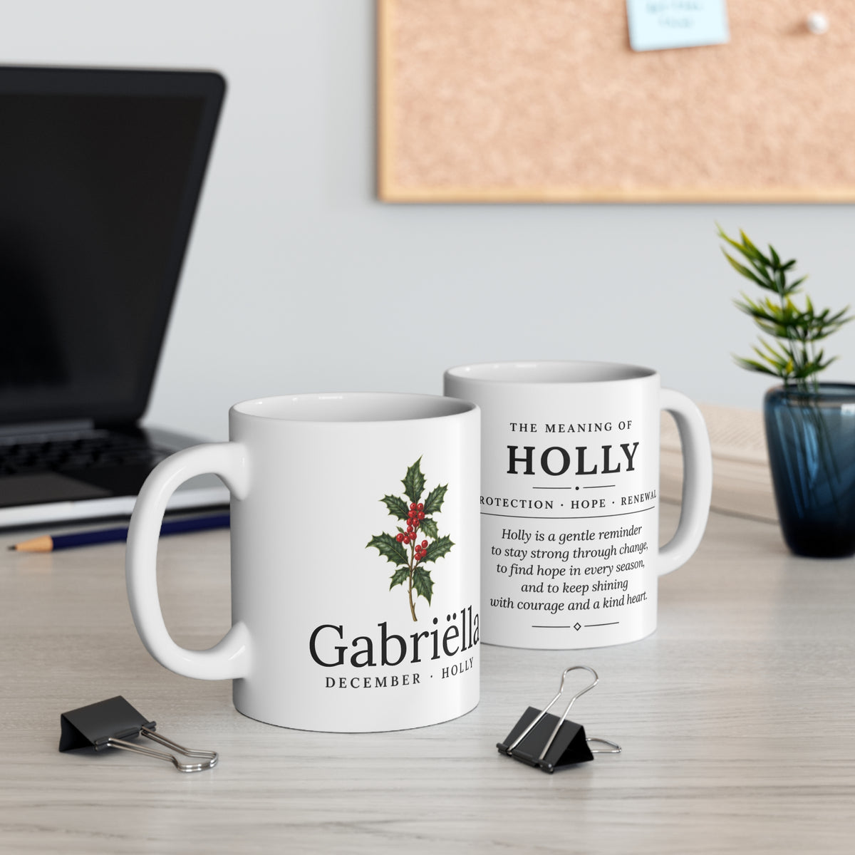 Holly Birth Flower Mug — Personalized (December Birth Month)