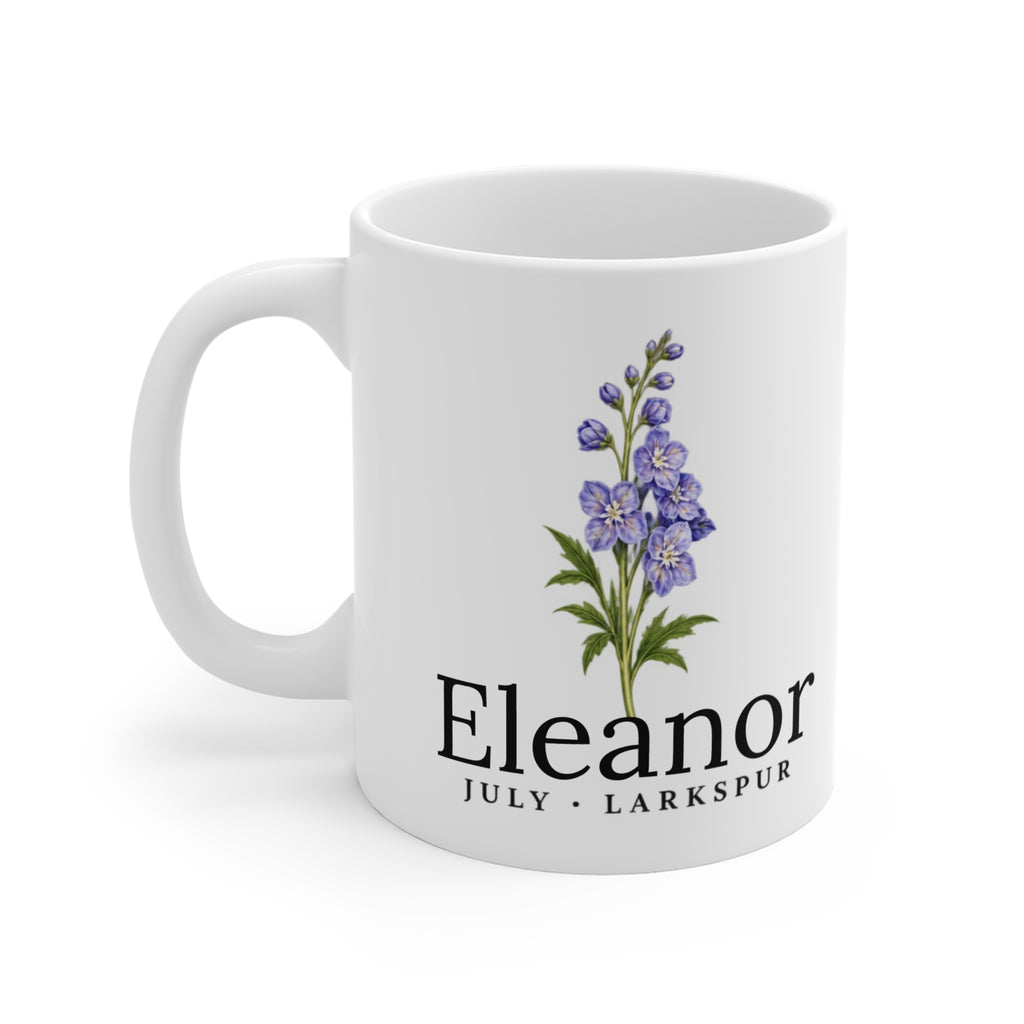 Larkspur Birth Flower Mug — Personalized (July Birth Month)