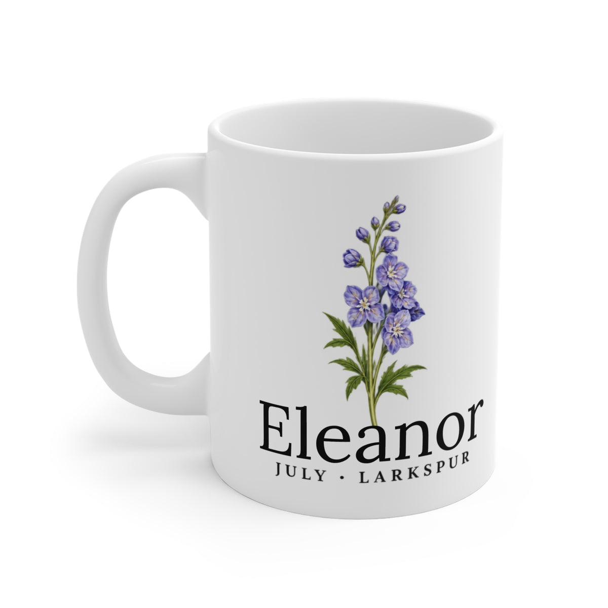 Larkspur Birth Flower Mug — Personalized (July Birth Month)