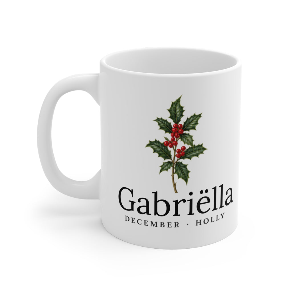 Holly Birth Flower Mug — Personalized (December Birth Month)