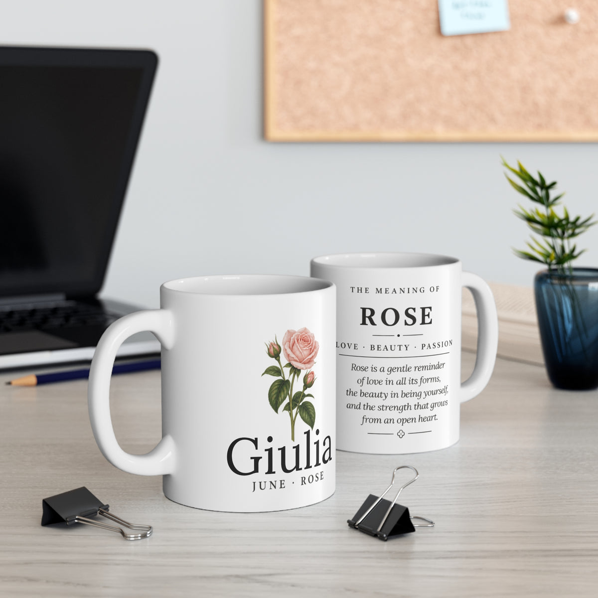 Rose Birth Flower Mug — Personalized (June Birth Month)